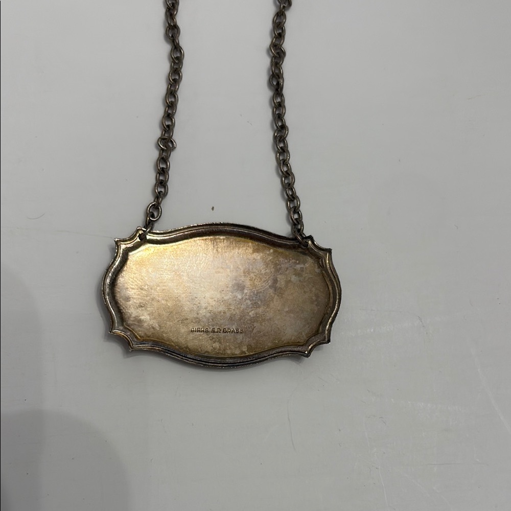 EP Brass Birks Decanter Silver tag (Vintage Silver tag with chain)